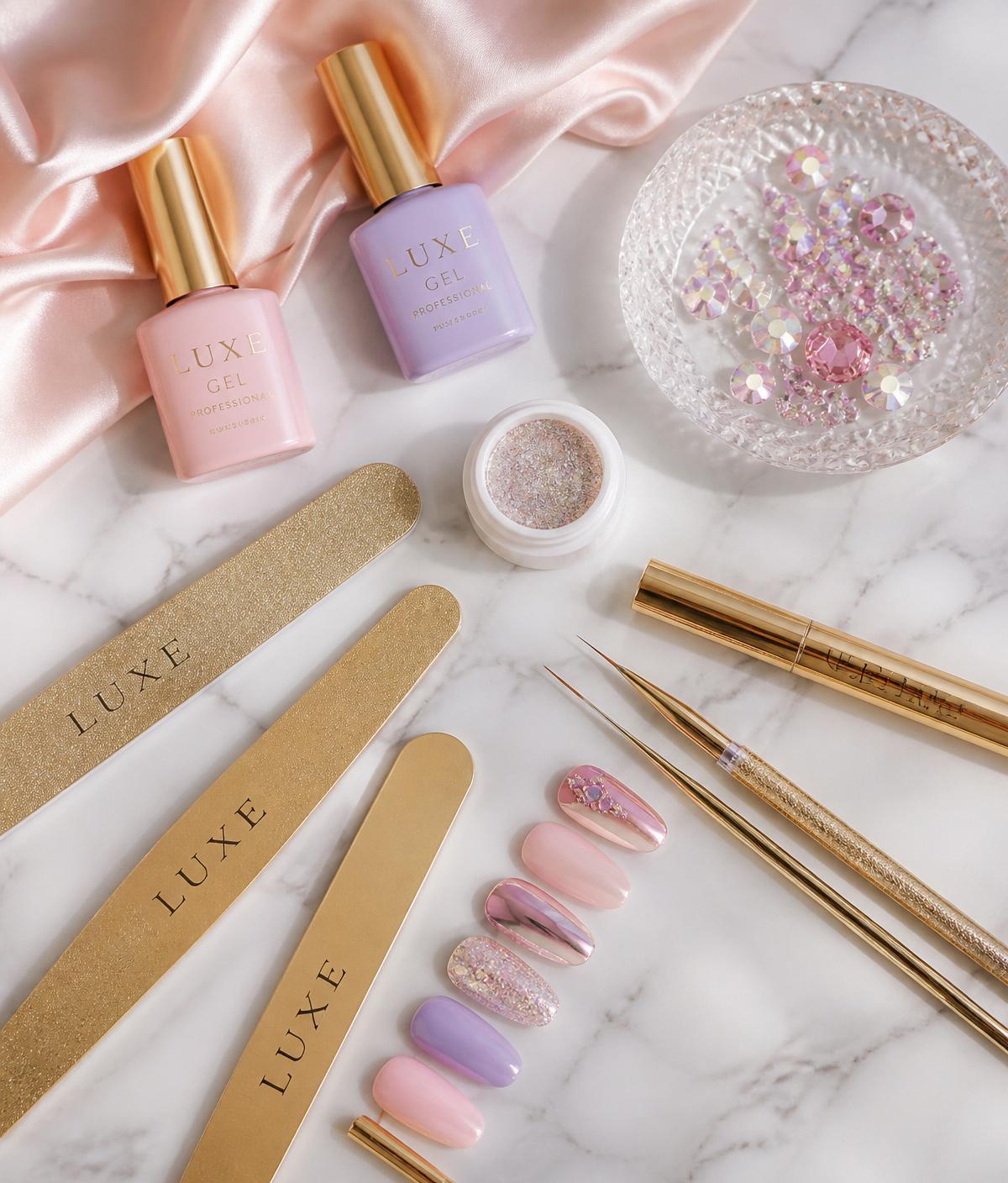 Luxury nail tech tools flatlay